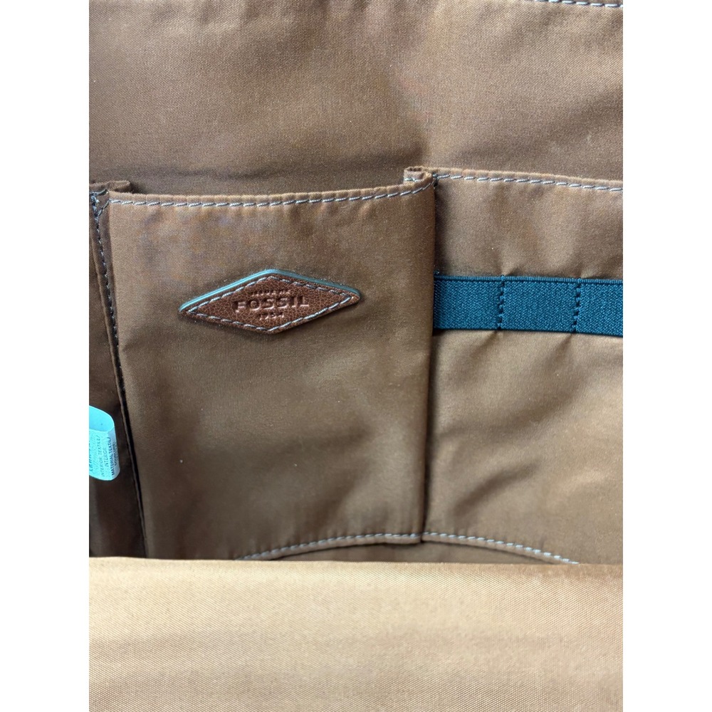 Fossil Tess Laptop Backpack Brown Leather Monogram Stripe Womens - Picture 4 of 10